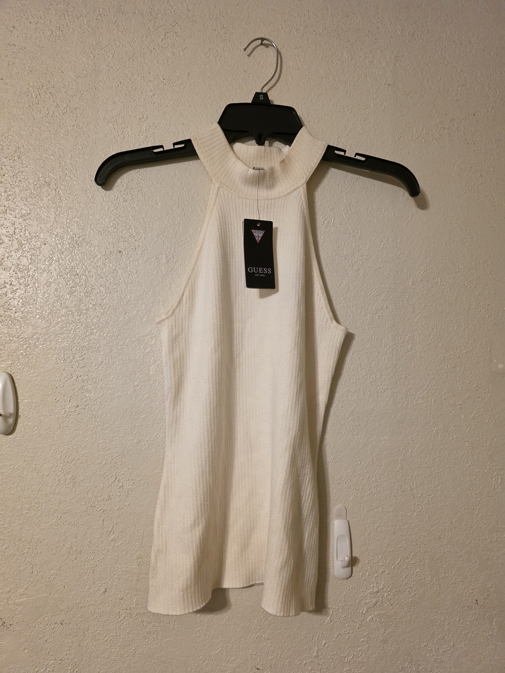GUESS Women's Cream Ribbed Halter Tank Dress